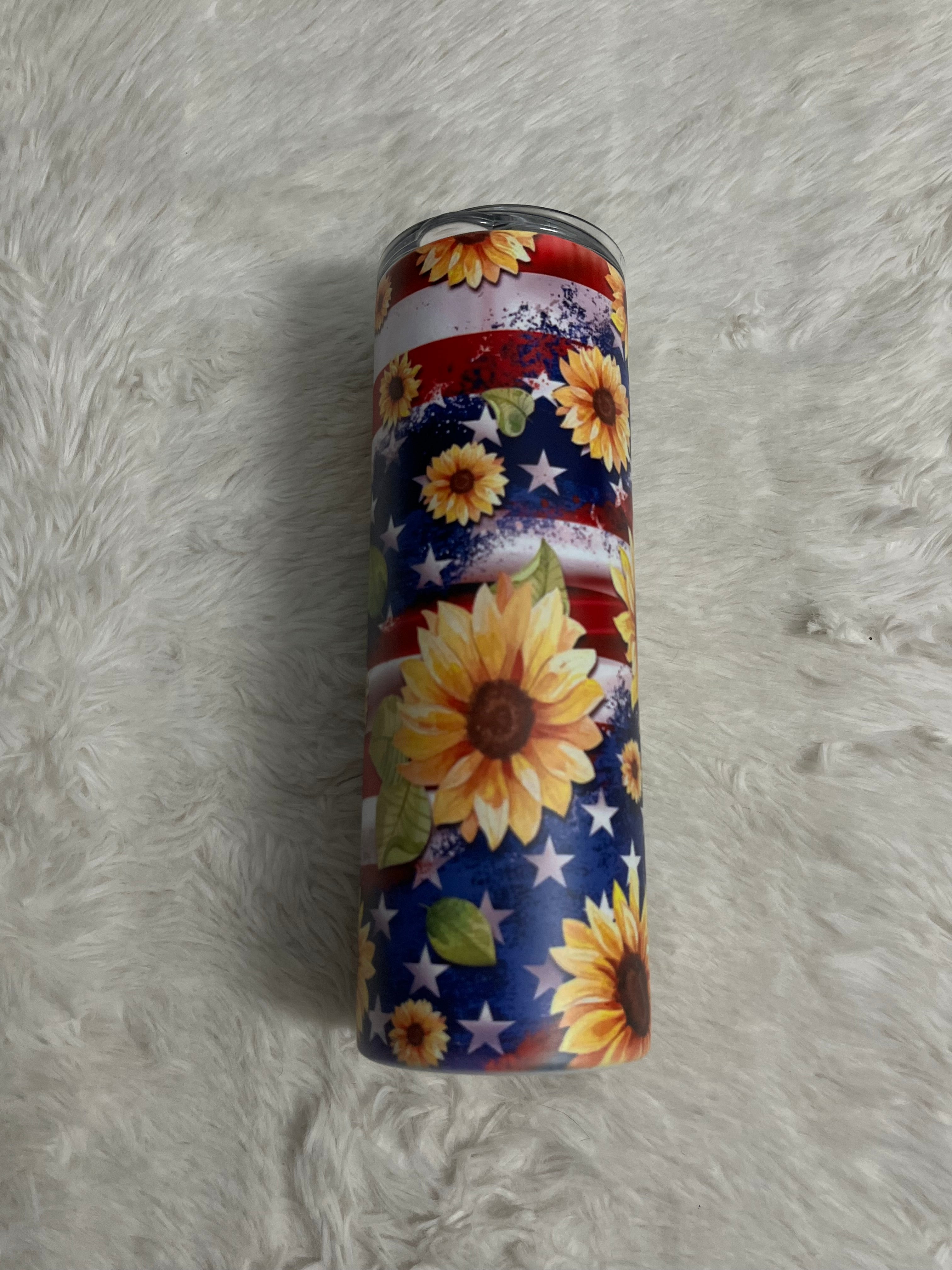 American Flag Sunflower Tumbler