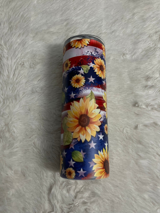 American Flag Sunflower Tumbler