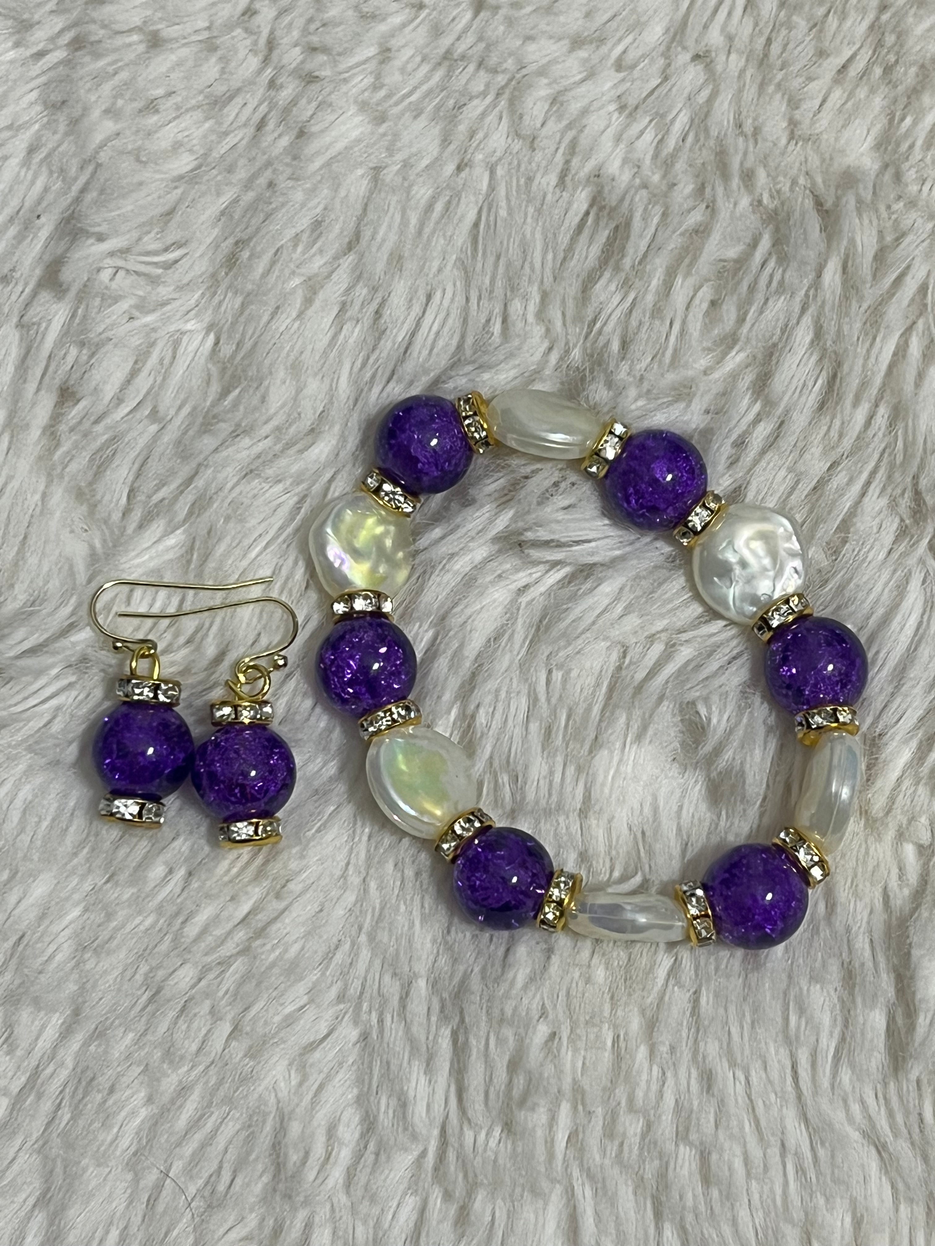 Amethyst Pearl Bracelet & Earring Set