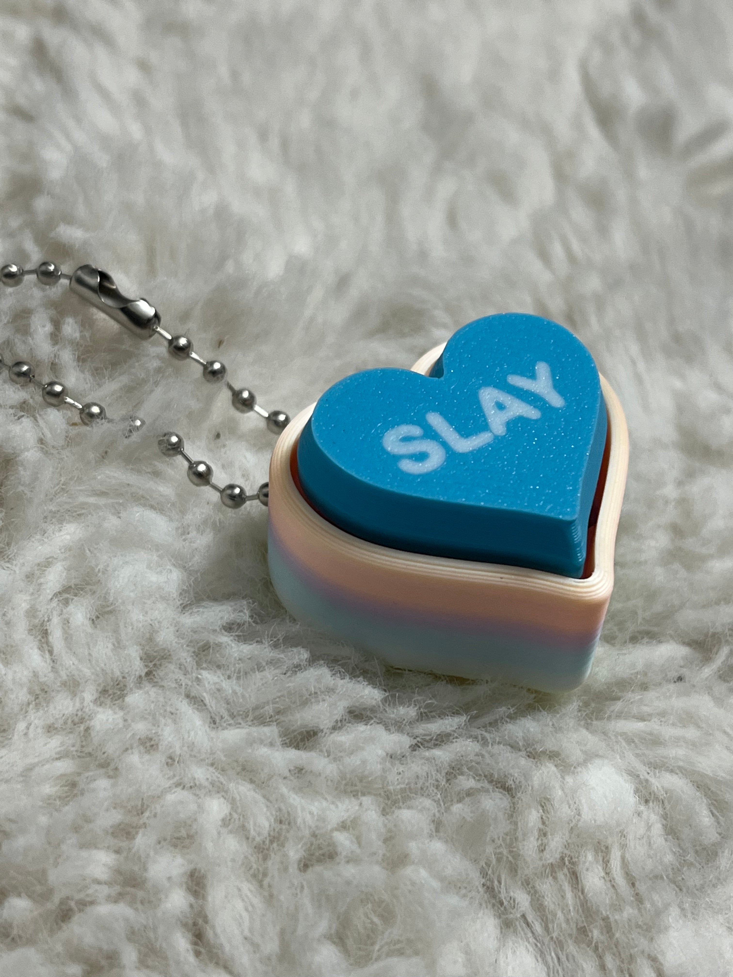 Blue Conversation Heart Clickable Keychain
