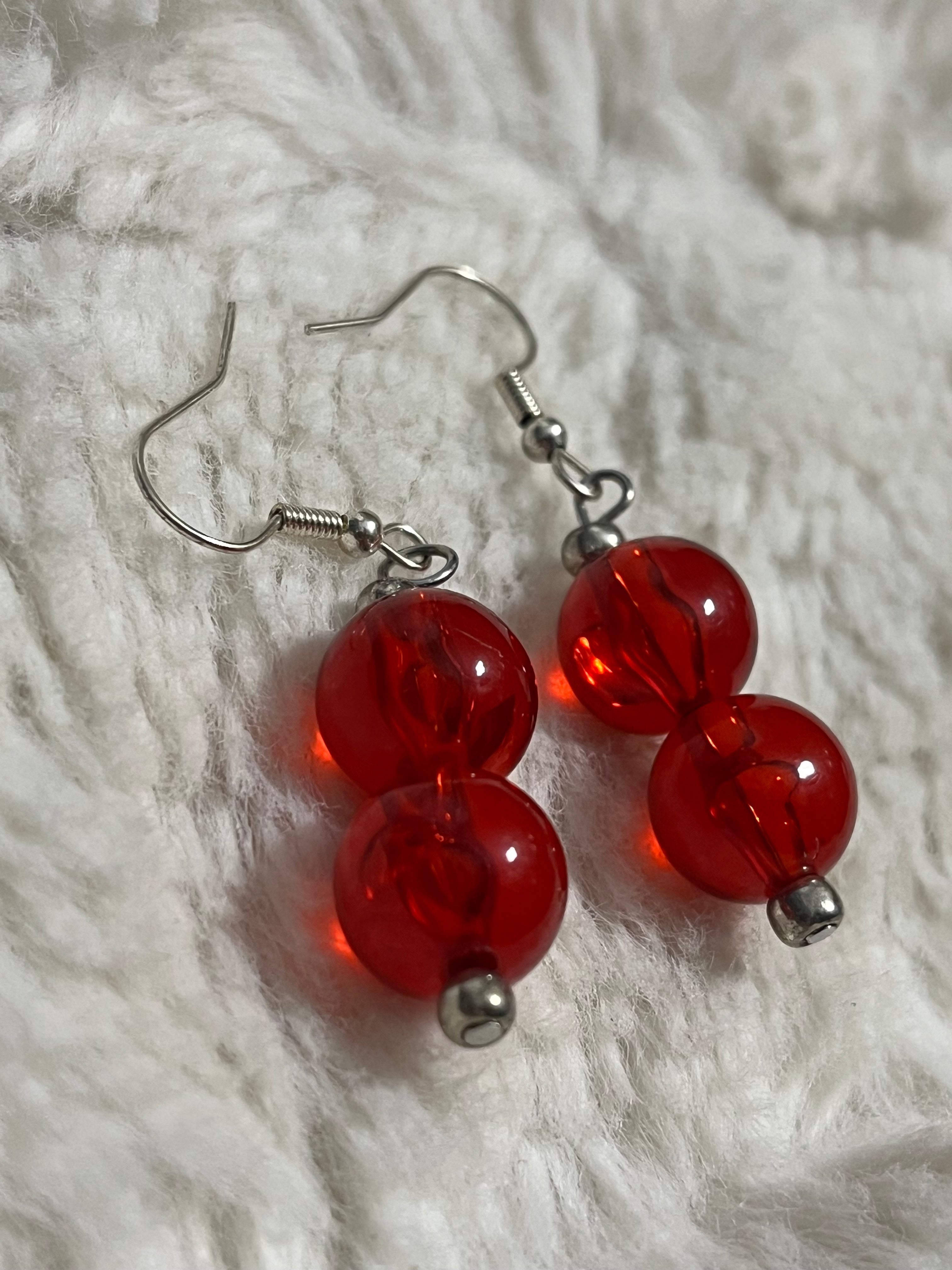 Cherry Glass Double Drop Earrings