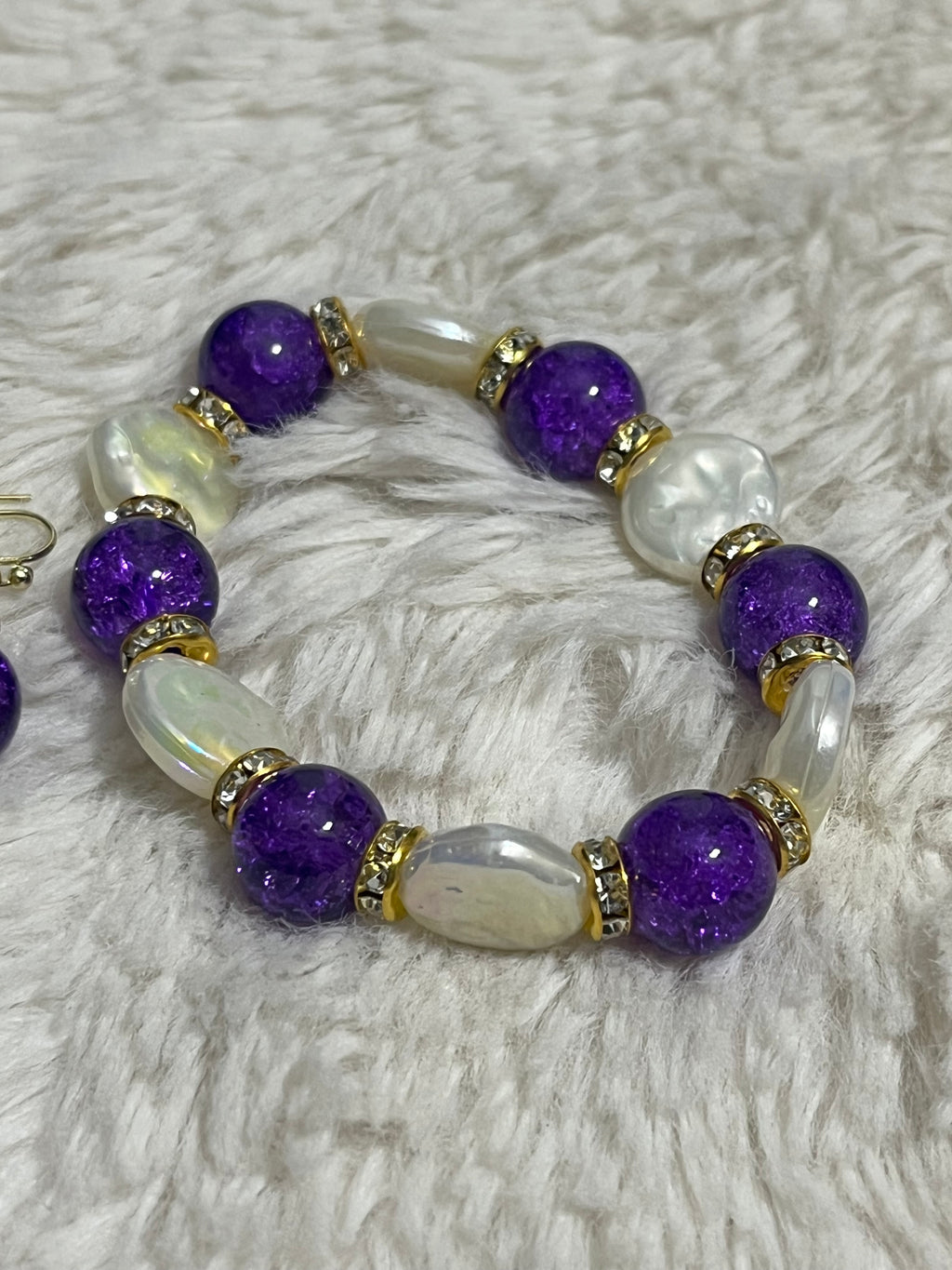 Amethyst Pearl Bracelet & Earring Set