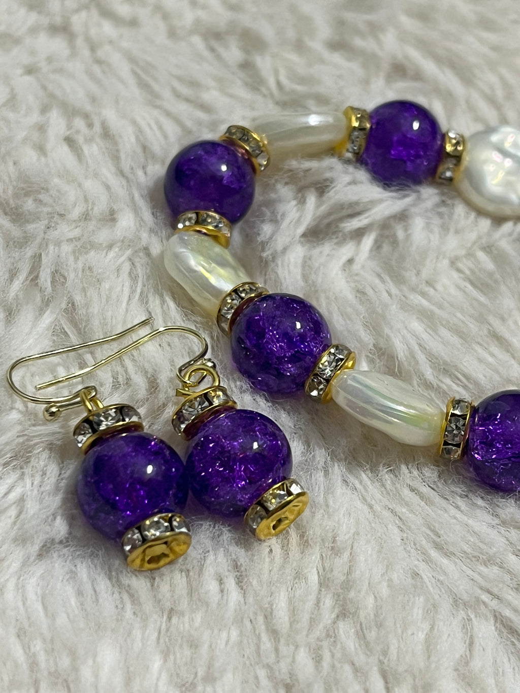 Amethyst Pearl Bracelet & Earring Set